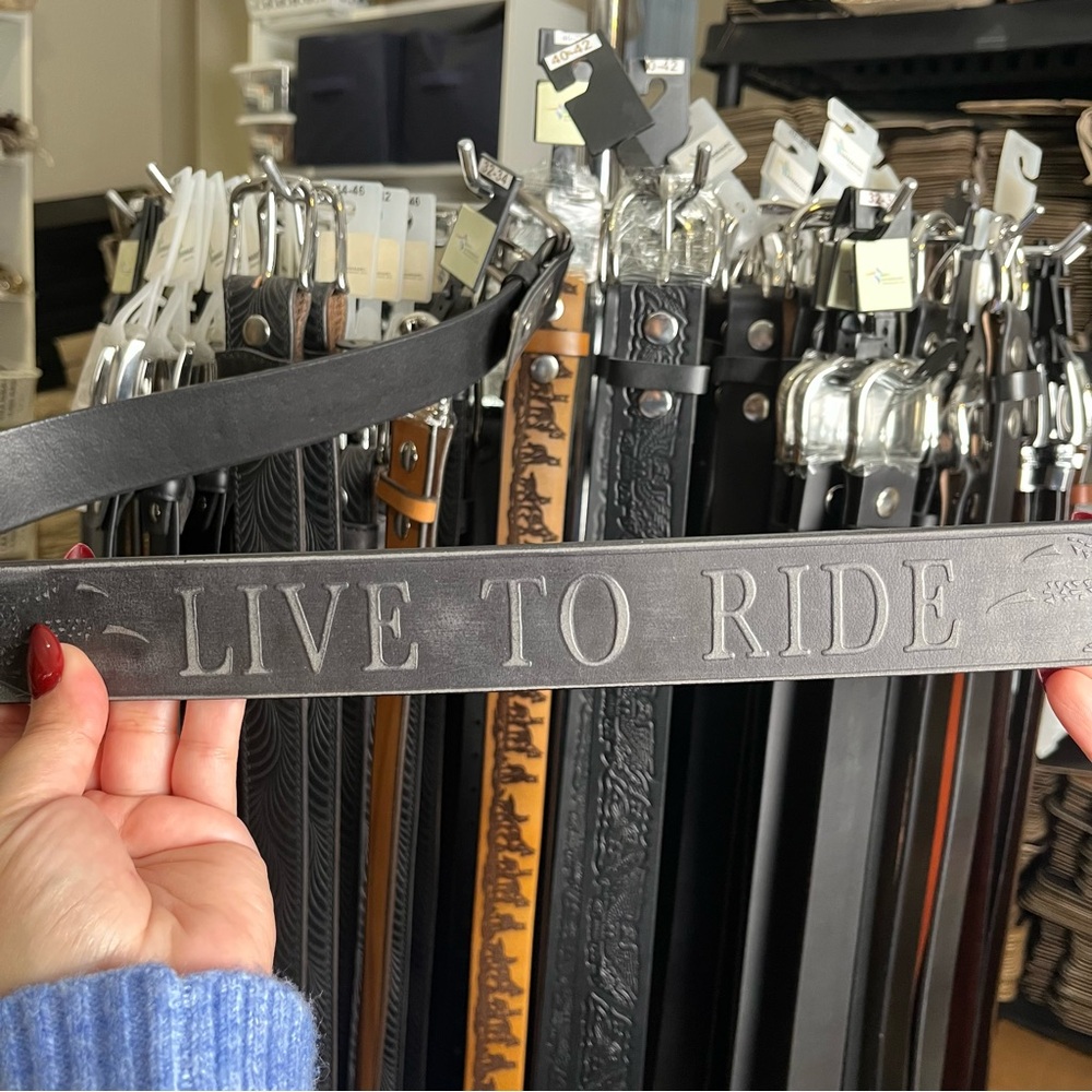 Black 'Live to Ride' Genuine Leather Belt